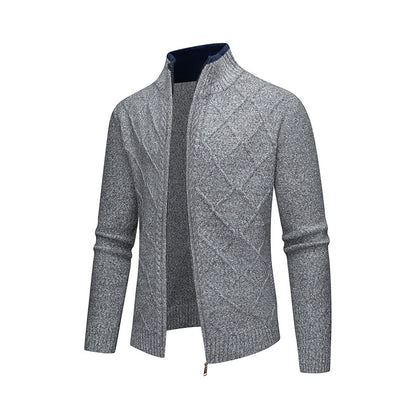 Men's Cardigan with Modern Cable Pattern and Zipper Skorter