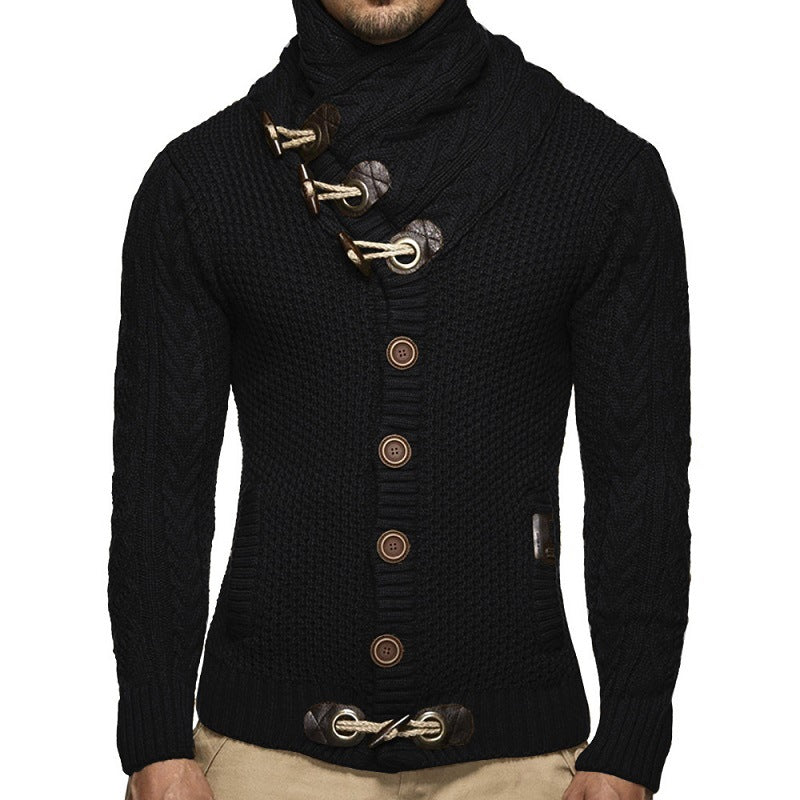 Men's chunky knit sweater with shawl collar and button detail Skorter