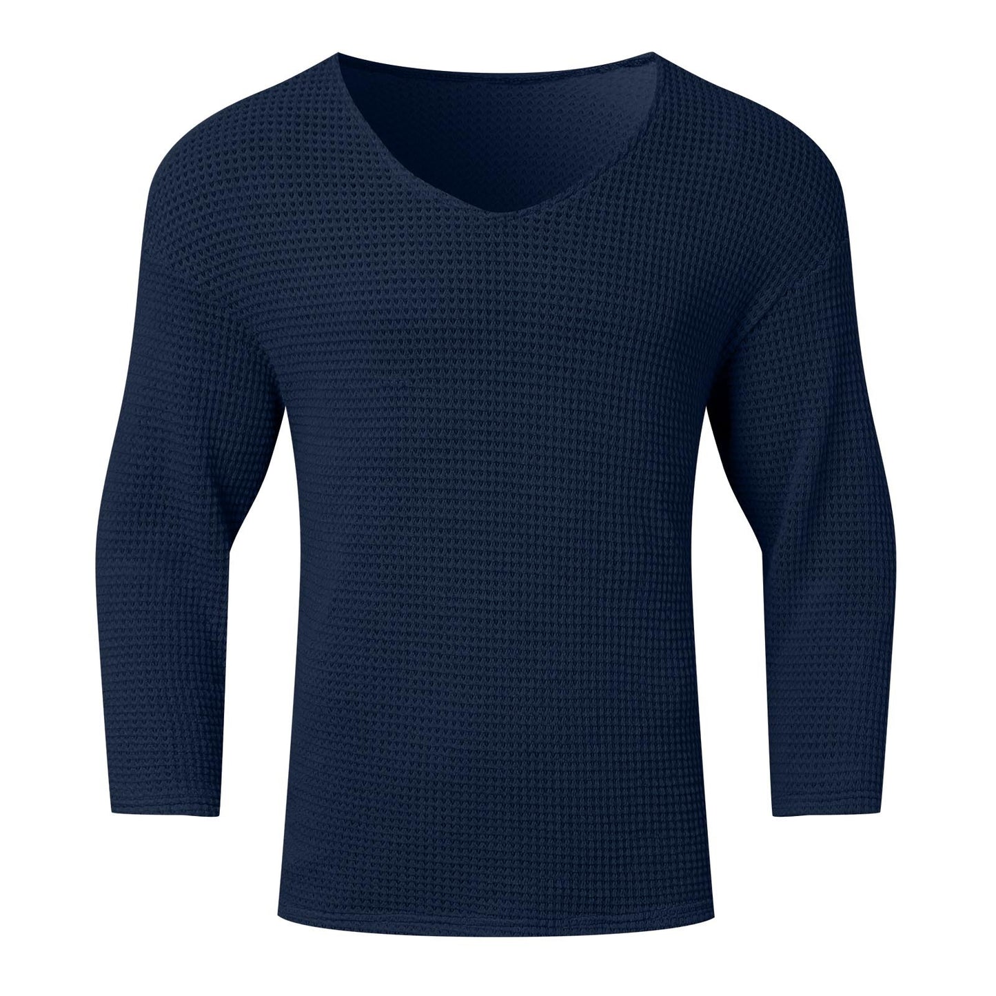Men's Waffle Structure V-Neck Long Sleeve Shirt Skorter
