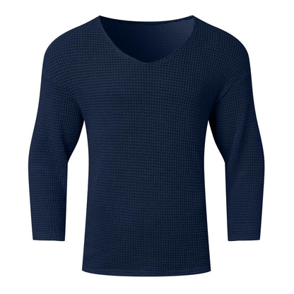 Men's Waffle Structure V-Neck Long Sleeve Shirt Skorter