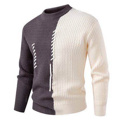 Men's chunky knit sweater with asymmetric pattern and decorative detail Skorter