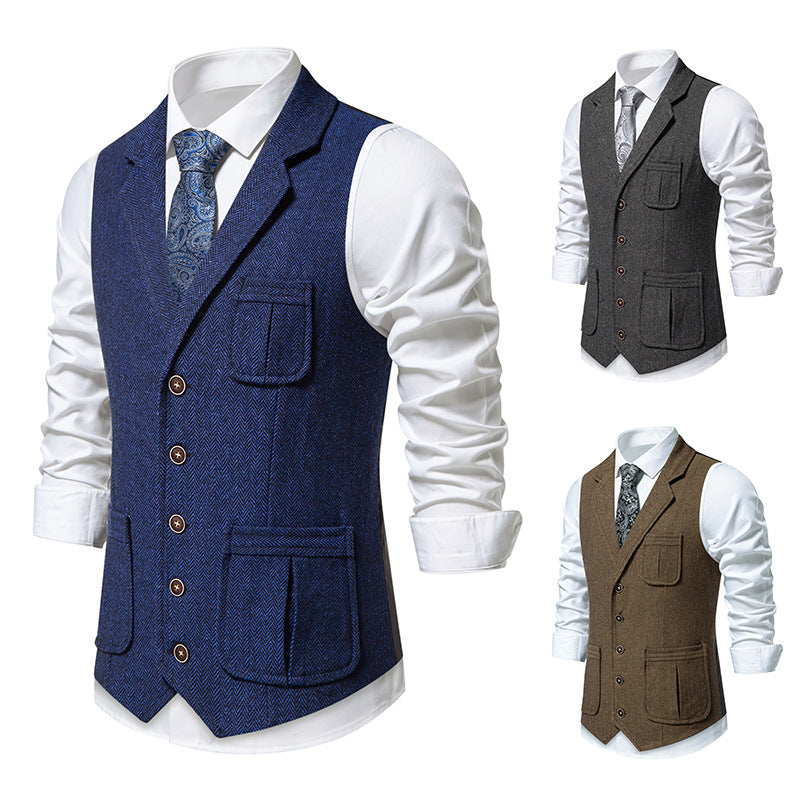 Men's suit vest in classic herringbone design with practical pockets Skorter