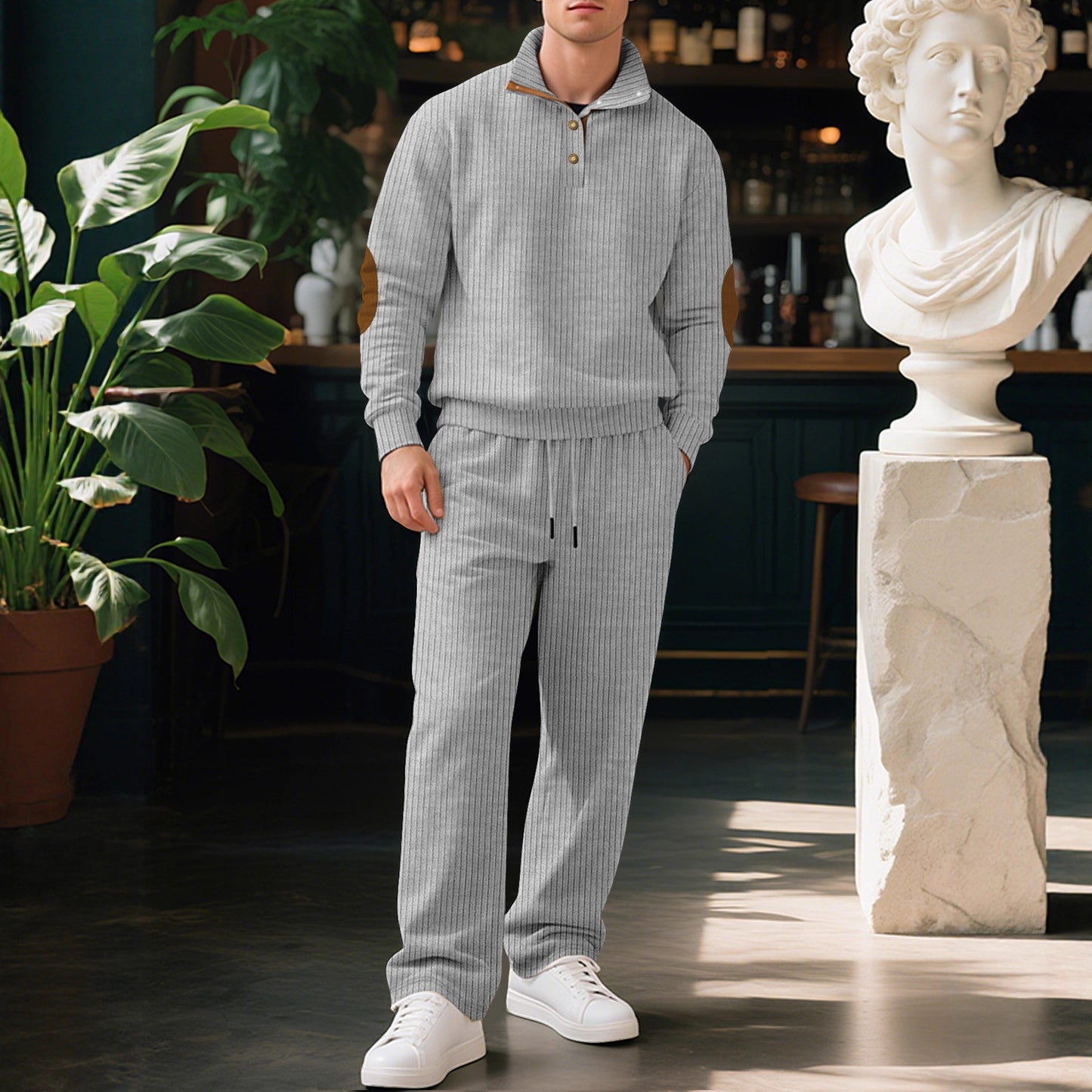 Men's sporty sweatshirt with innovative button placket design and fashionable accents Skorter