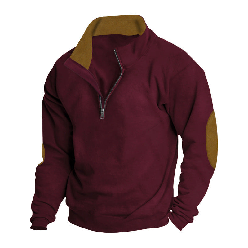 Men's sporty pullover with half-length zipper and modern elbow patches Skorter
