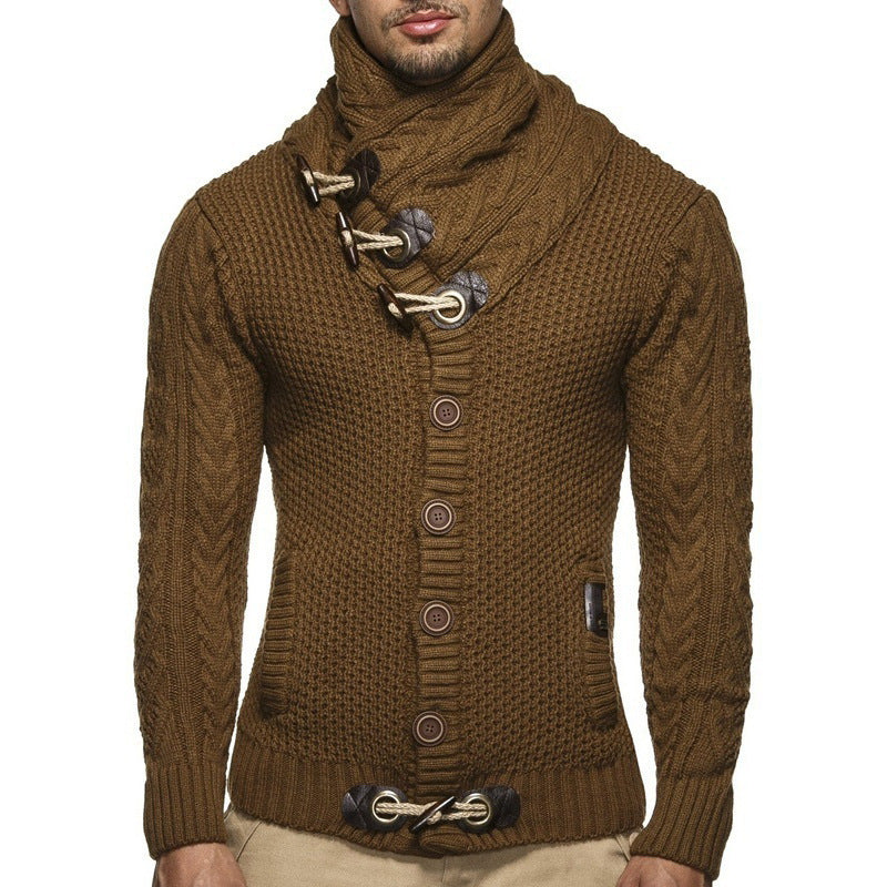 Men's chunky knit sweater with shawl collar and button detail Skorter