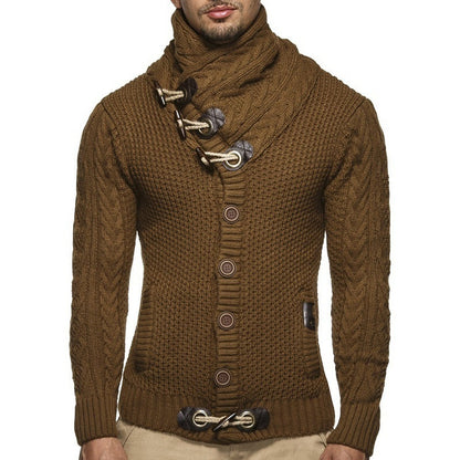 Men's chunky knit sweater with shawl collar and button detail Skorter