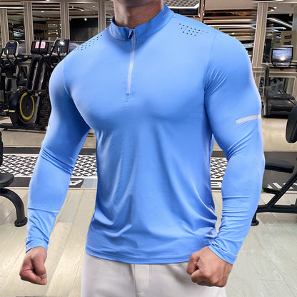 Men's Athletic Long Sleeve Shirt with Half Zipper Skorter