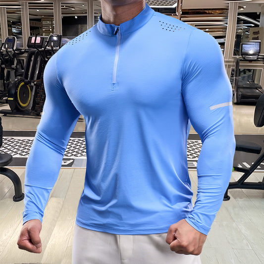 Men's Athletic Long Sleeve Shirt with Half Zipper Skorter