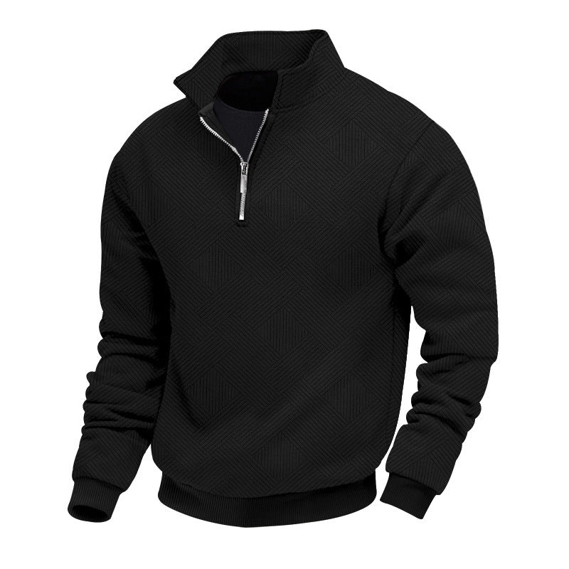 Men's stylish stand-up collar sweater with textured fabric and zipper Skorter
