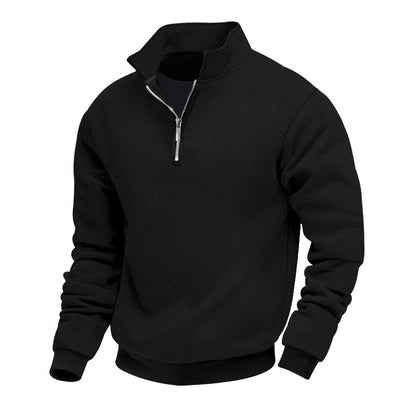 Men's stylish stand-up collar sweater with textured fabric and zipper Skorter
