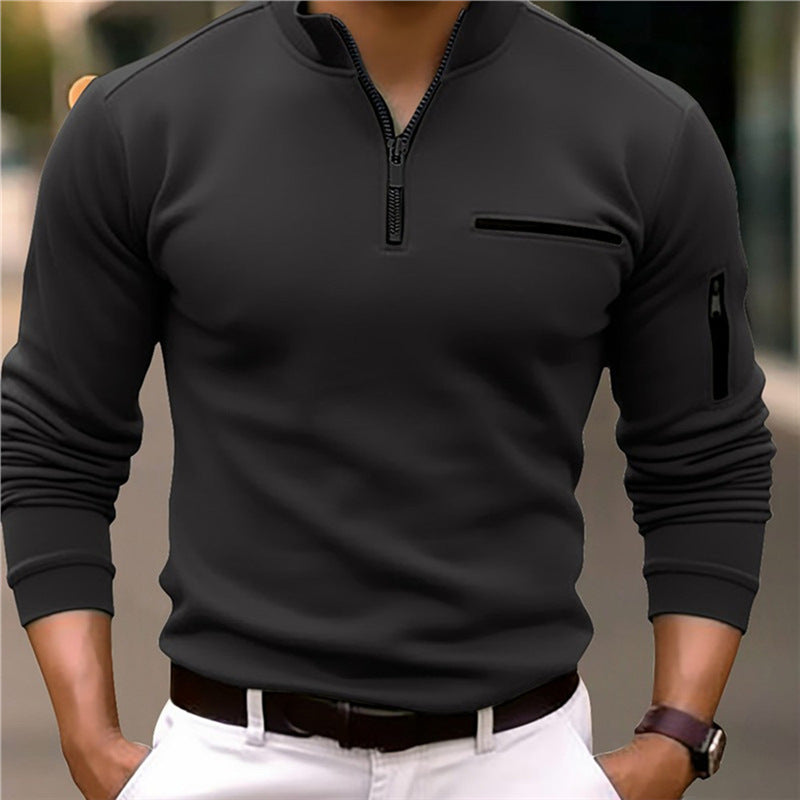 Men's sporty sweater with half zip and practical pockets Skorter
