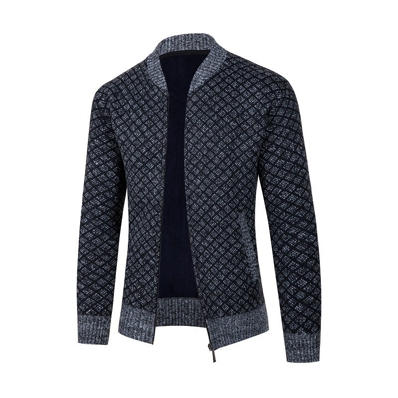 Men's cardigan with modern diamond pattern and zipper Skorter