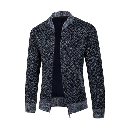 Men's cardigan with modern diamond pattern and zipper Skorter