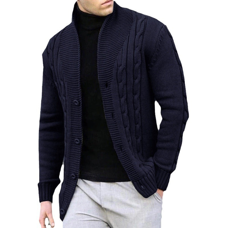 Men's Cardigan with Unique Cable Pattern and Practical Pockets Skorter