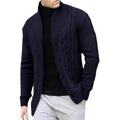 Men's Cardigan with Unique Cable Pattern and Practical Pockets Skorter