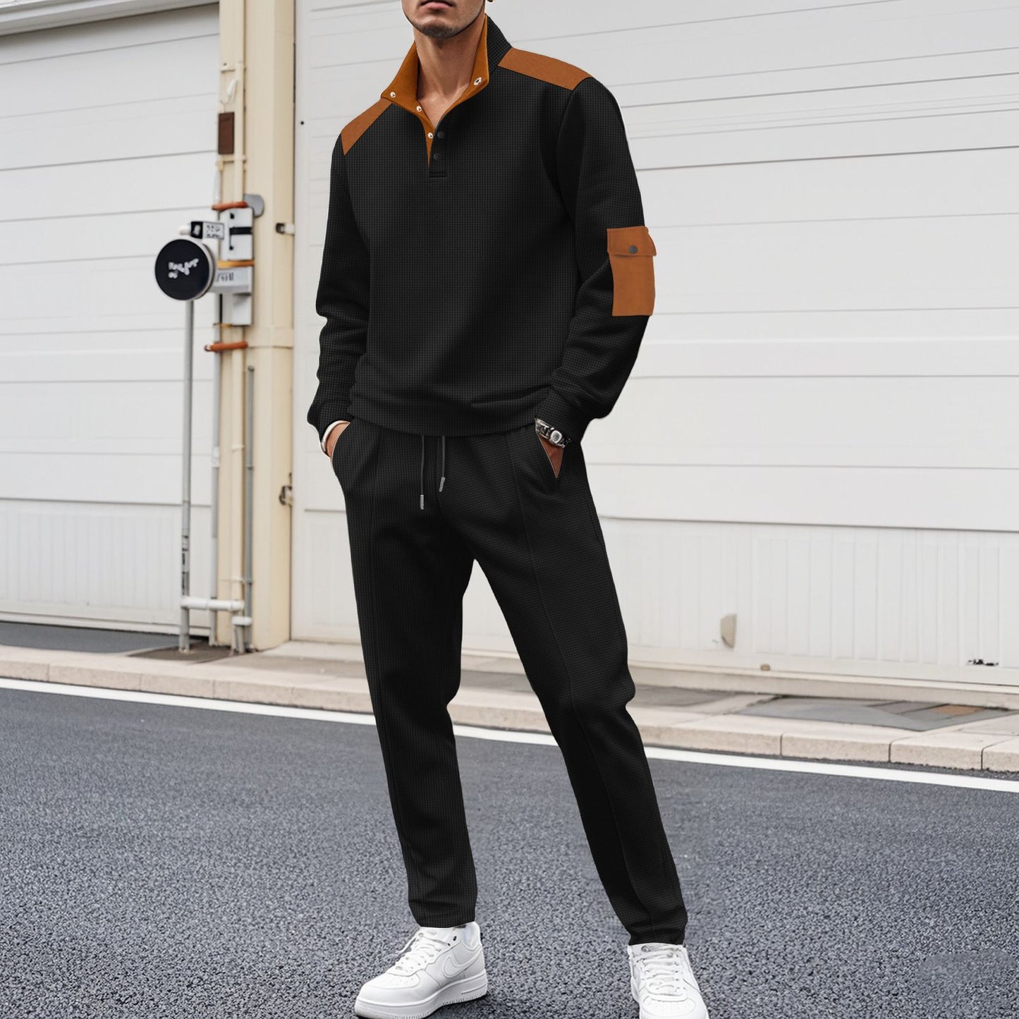 Men's Sporty Zip Set with Fashionable Accents and Structured Processing Skorter