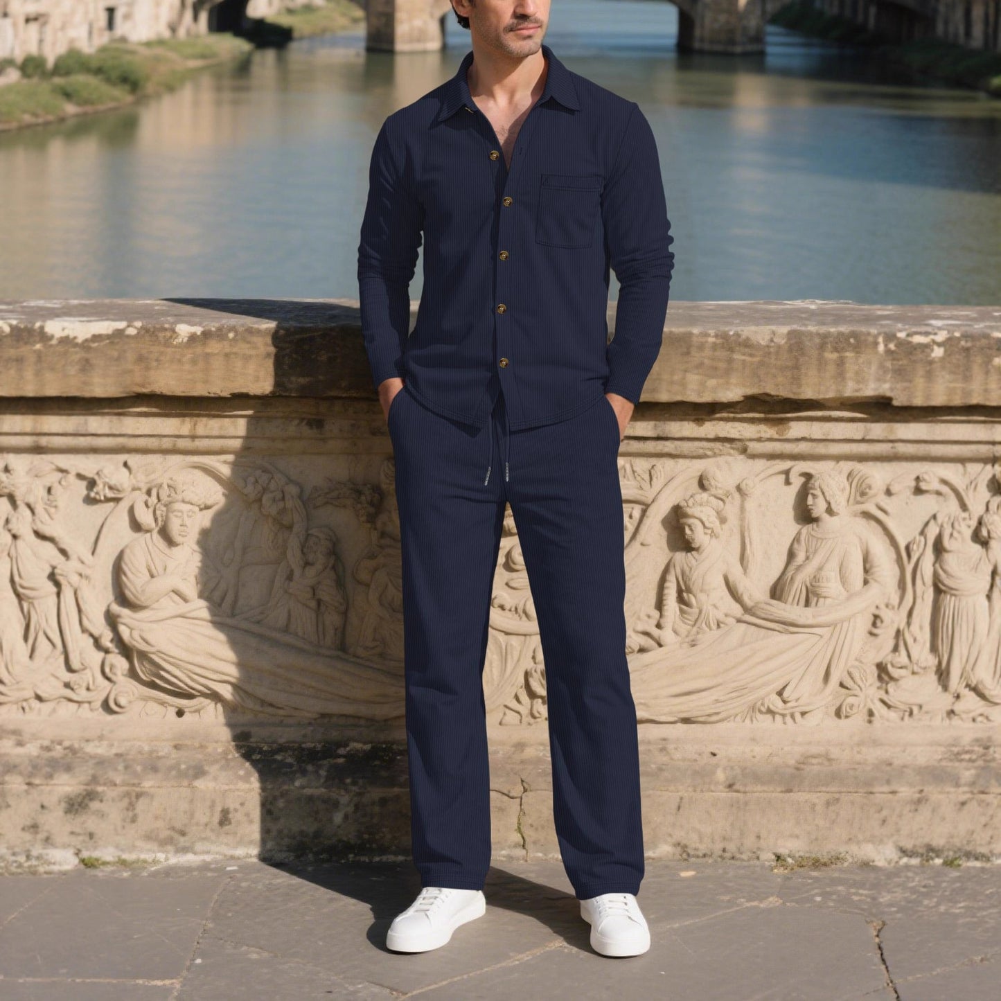 Men's stylish leisure suit set with comfortable cut and elegant button placket Skorter