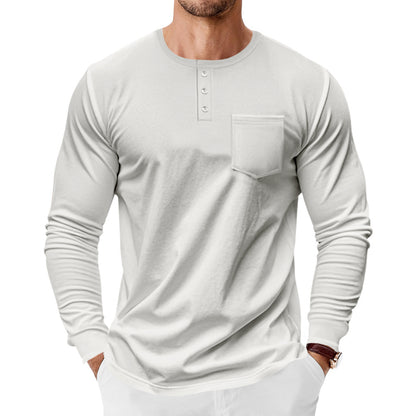 Men's long-sleeve shirt with fashionable Henley neckline and practical breast pocket Skorter