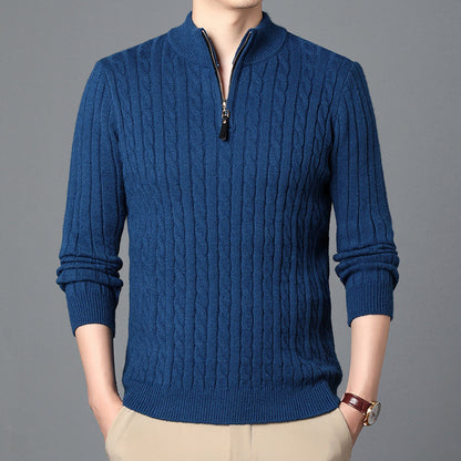 Men's High-Quality Knit Sweater with Modern Zipper and Detailed Texture Skorter