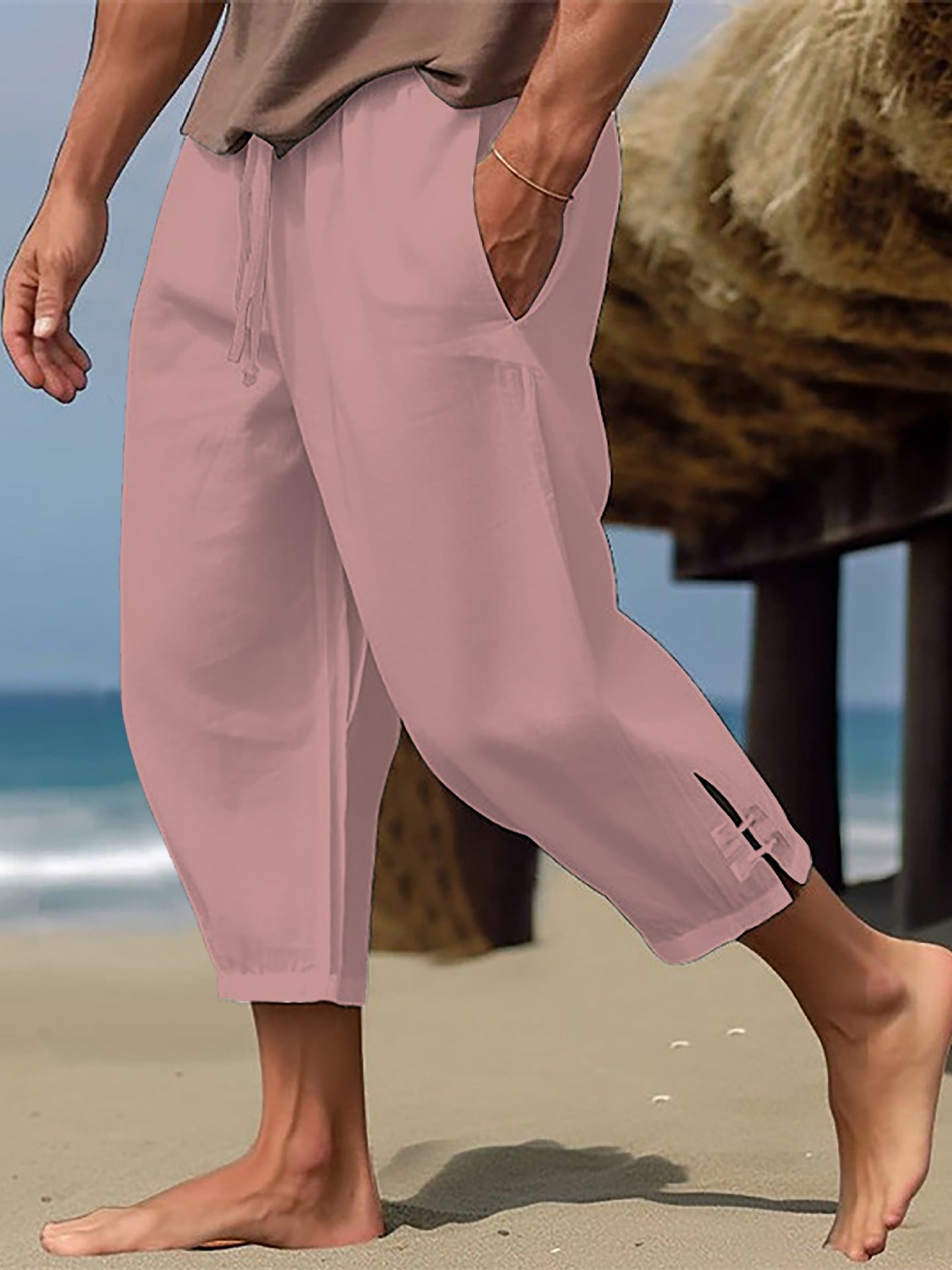 Luftiga strandbyxor för män med justerbar dragsko och sidofickor Skorter