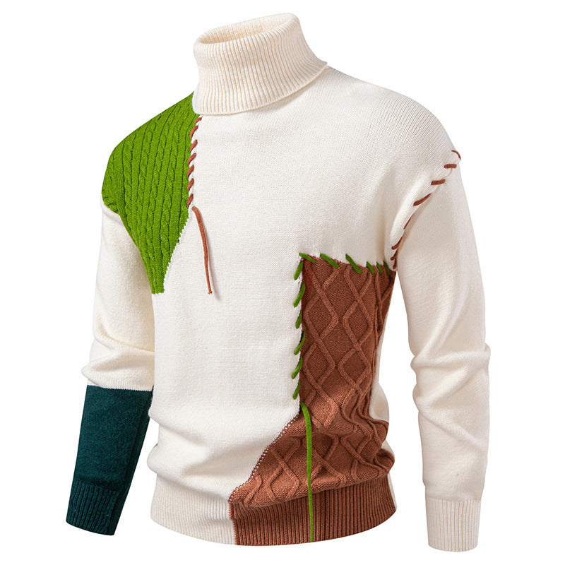 Men's turtleneck sweater with geometric cable pattern and contrasting accents Skorter