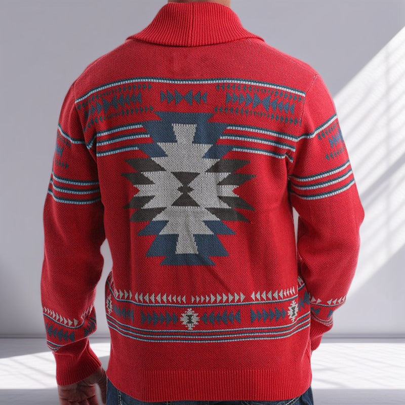 Men's cardigan with modern geometric pattern and practical pockets Skorter