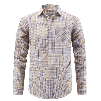 Men's stylish long sleeve shirt with checked design and breast pocket Skorter