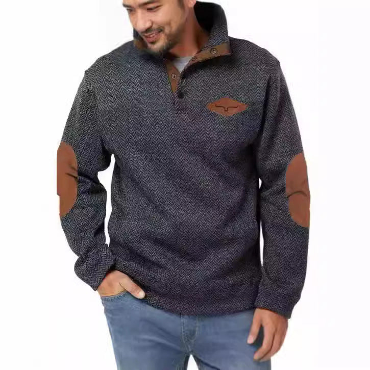 Men's stylish sweater with contrast collar and elbow patches Skorter