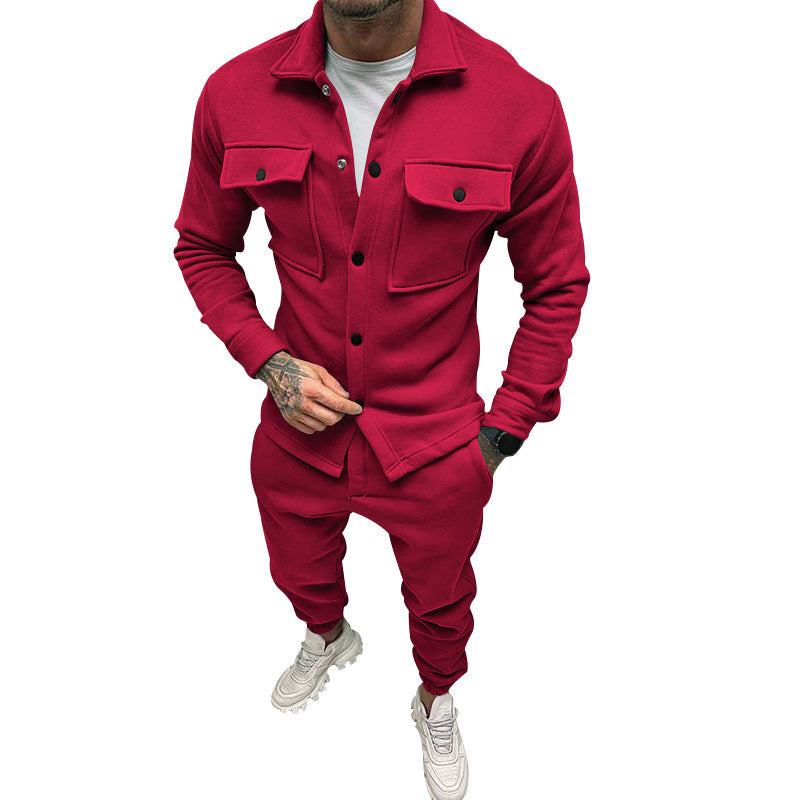 Men's stylish leisure suit set with button placket and practical pockets Skorter