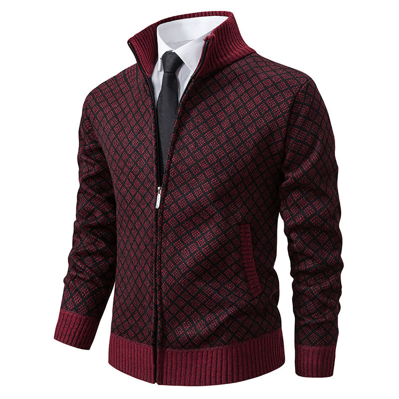 Men's zip-up cardigan with modern diamond pattern Skorter