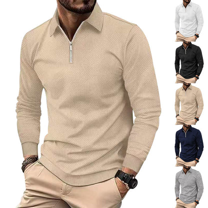 Men's stylish stand-up collar sweater with textured fabric and zipper Skorter