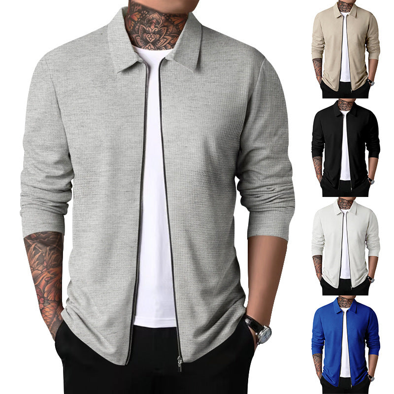 Men's sporty long sleeve T-shirt with zipper and breathable textured design Skorter