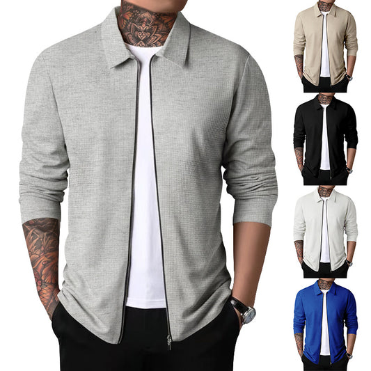 Men's sporty long sleeve T-shirt with zipper and breathable textured design Skorter