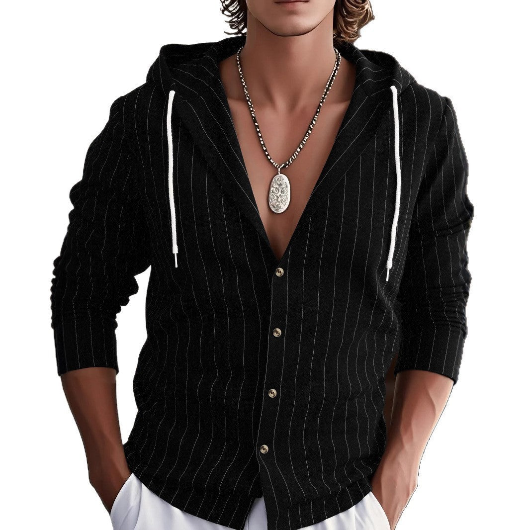 Men's stylish hooded shirt with fine stripes Skorter