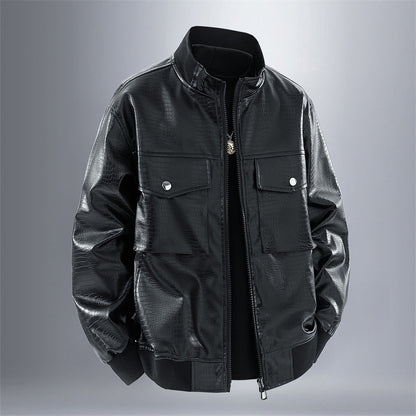 Men's Biker Jacket Made Of Faux Leather with Crocodile Embossing Skorter