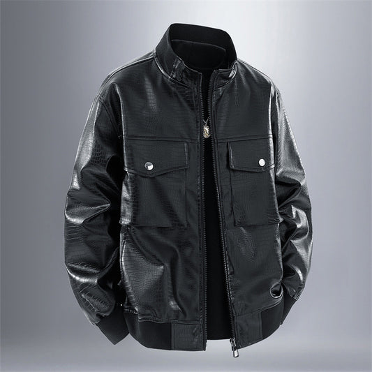 Men's Biker Jacket Made Of Faux Leather with Crocodile Embossing Skorter