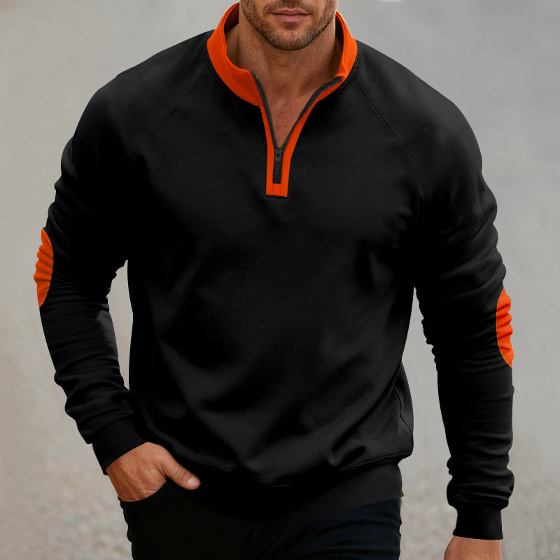 Men's sporty hoodie with short zipper and fashionable contrast elements Skorter
