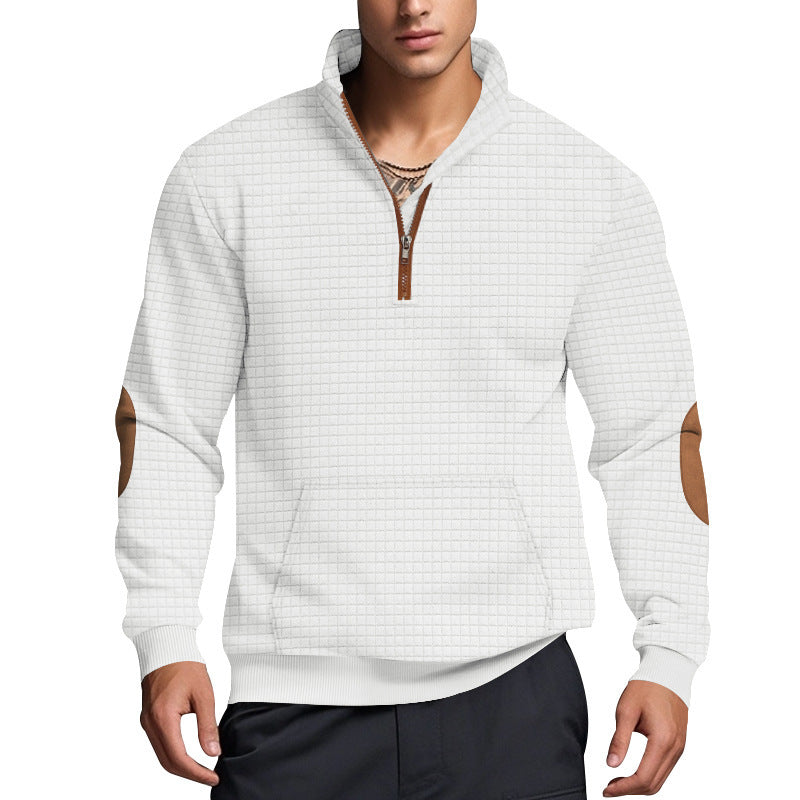 Men's sporty sweater with half zipper and structured surface Skorter