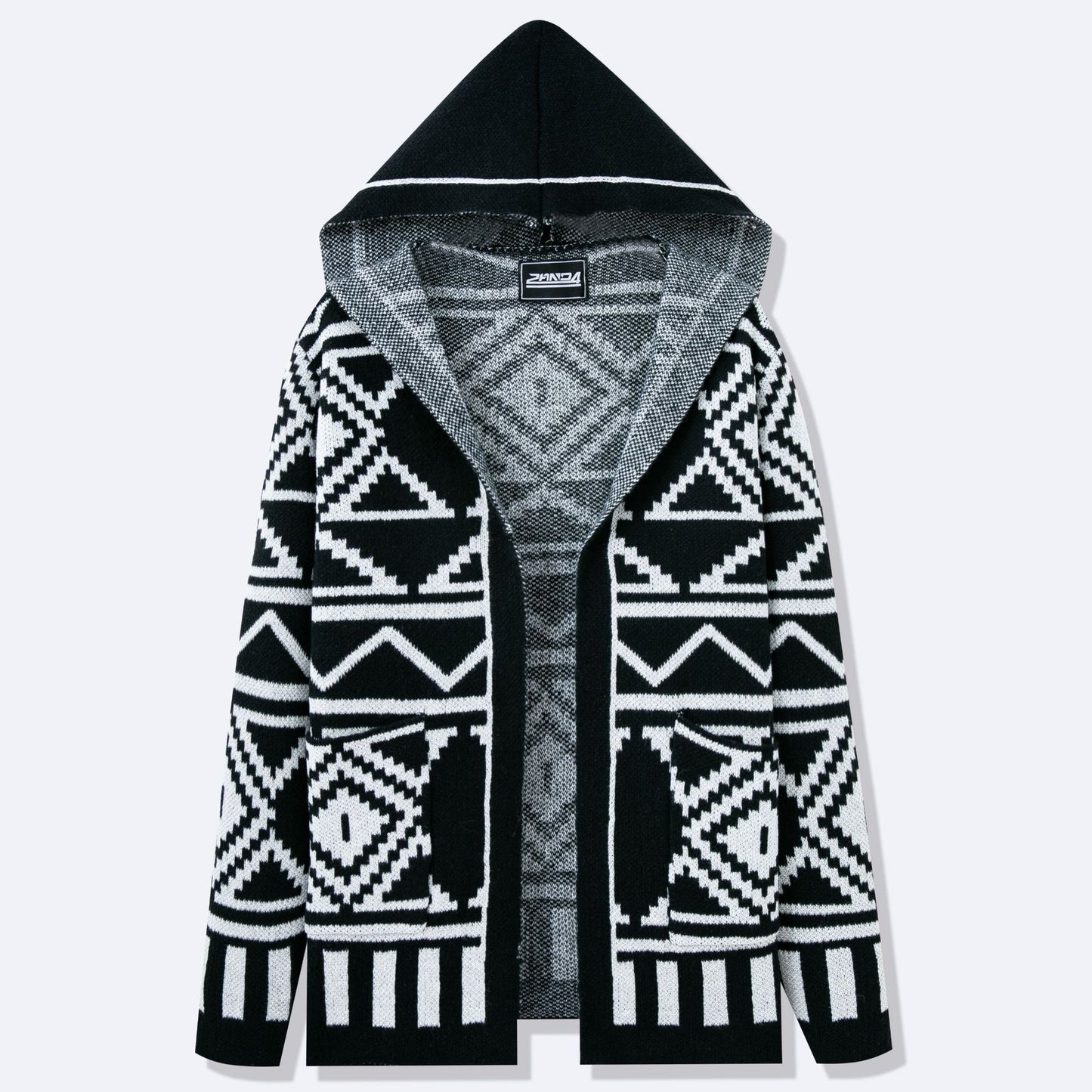 Herrkardigan med kreativt mönster och öppen framsida Skorter