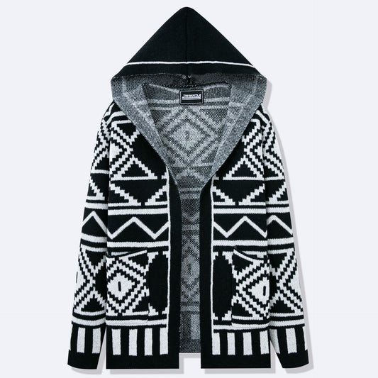 Herrkardigan med kreativt mönster och öppen framsida Skorter