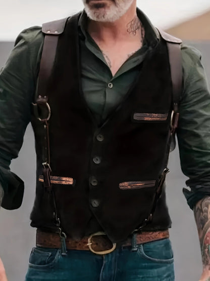 Men's stylish vest with leather accents and practical pockets Skorter
