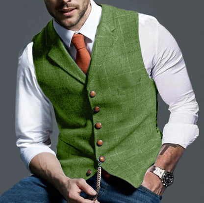 Men's vest made of high-quality linen fabric with individual wooden buttons Skorter