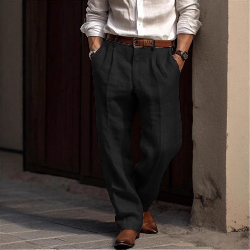 Men's elegant linen trousers with a relaxed fit and practical pockets Skorter
