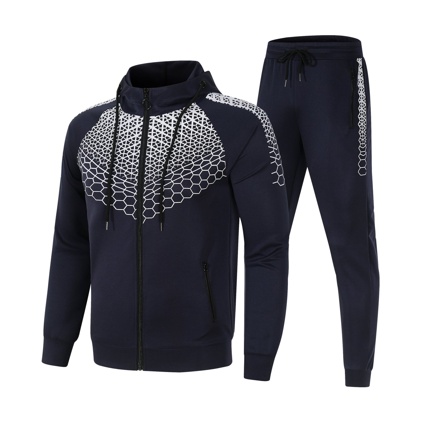 Men's sporty tracksuit set with innovative honeycomb pattern and practical zipper Skorter