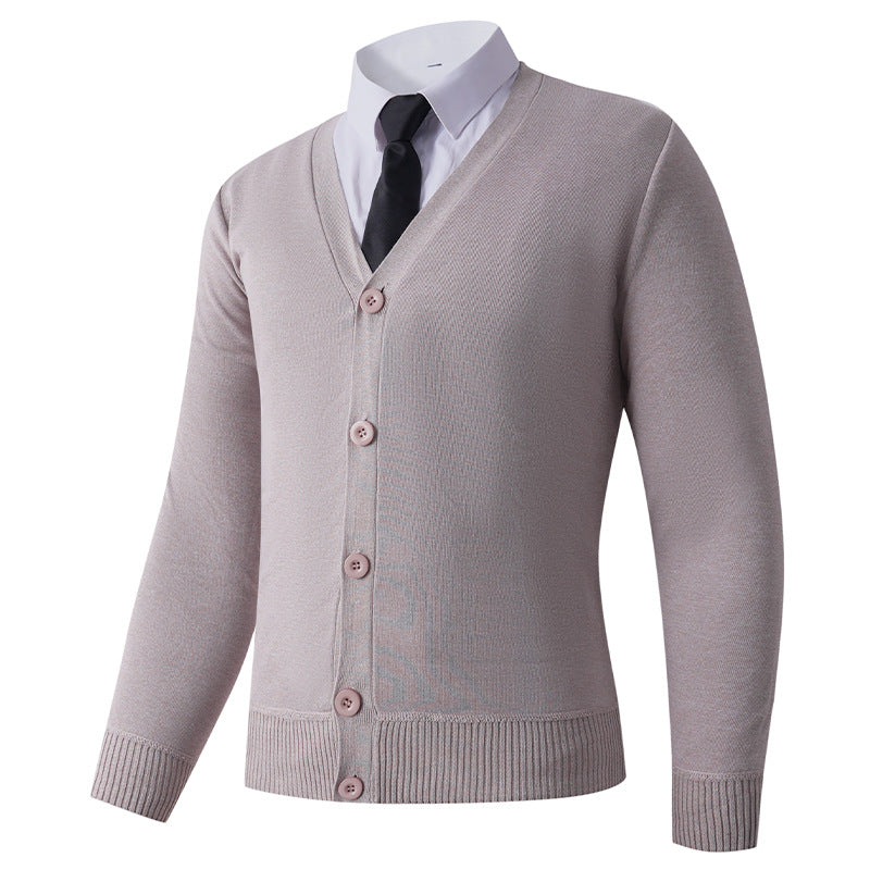 Herrkardigan med V-ringning och knappknäppning Skorter