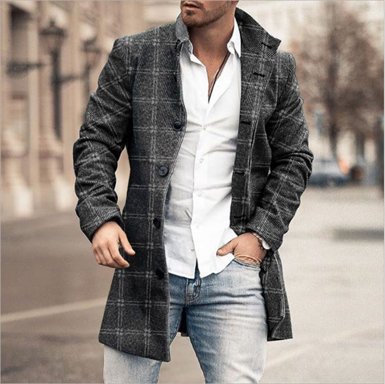 Men's wool coat in modern check design with tailored fit Skorter