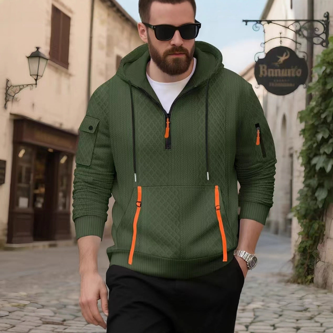Men's stylish hoodie with textured design and practical pockets Skorter