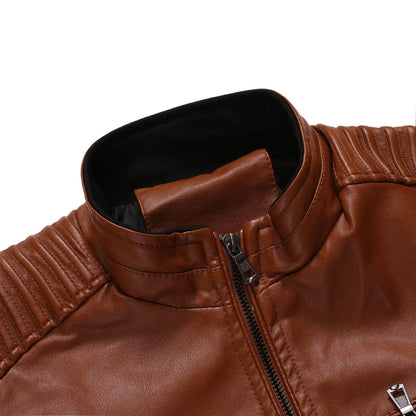 Men's biker jacket made of high-quality leather with zippered pockets Skorter