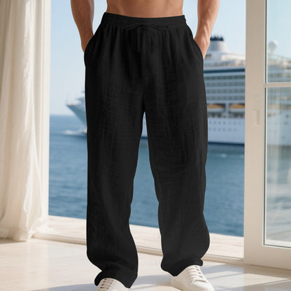 Men's relaxed linen trousers with elastic waistband and loose fit Skorter