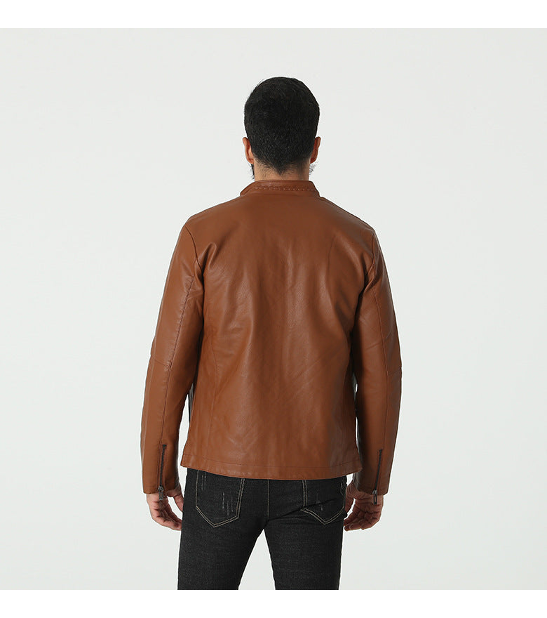 Men's stylish faux leather jacket with elastic collar Skorter